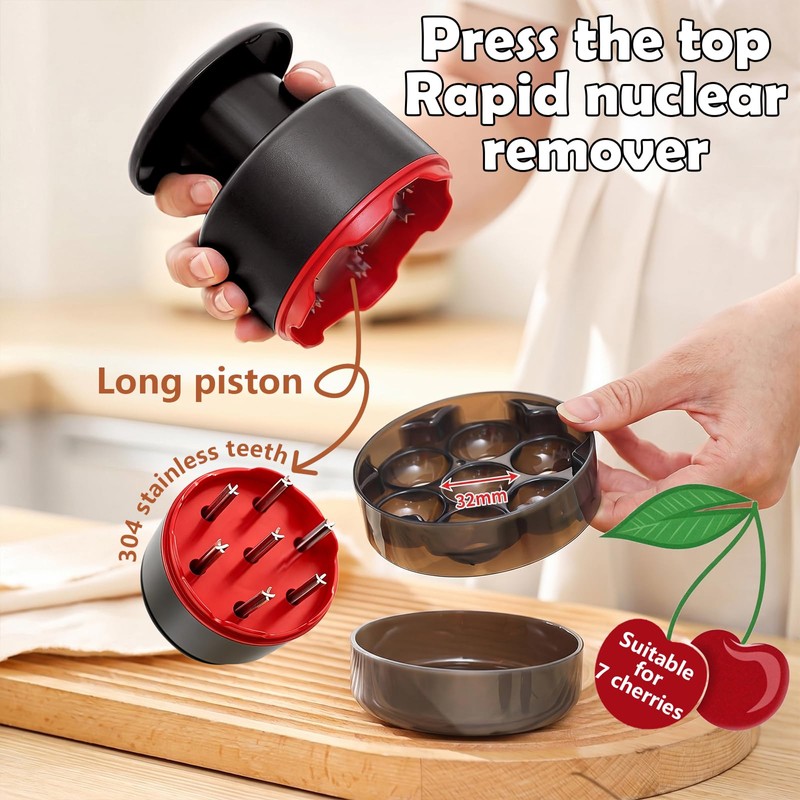 Cherry Pitter Tool 7-in-1 Stainless Steel Cherry Pitter with Splatter