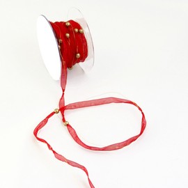 Organza Ribbon with Pearls Red – 7 mm x 10 m – – 97562 30