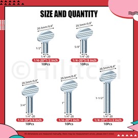 Hilitchi 50Pcs 5Sizes 1/4''-20 Thumb Screws Thumb Screws Kit Carbon Steel Finger Tight Screw Kit Fully Thread Thumb Screws for Equipment Assembly