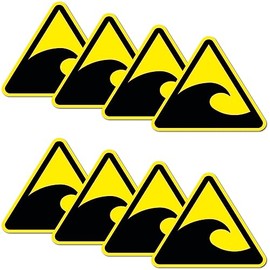 Pack of 8 Warning Stickers 6 x 5 cm Tsunami Wave Water UV Protection Laminated Waterproof Digital Print Warning