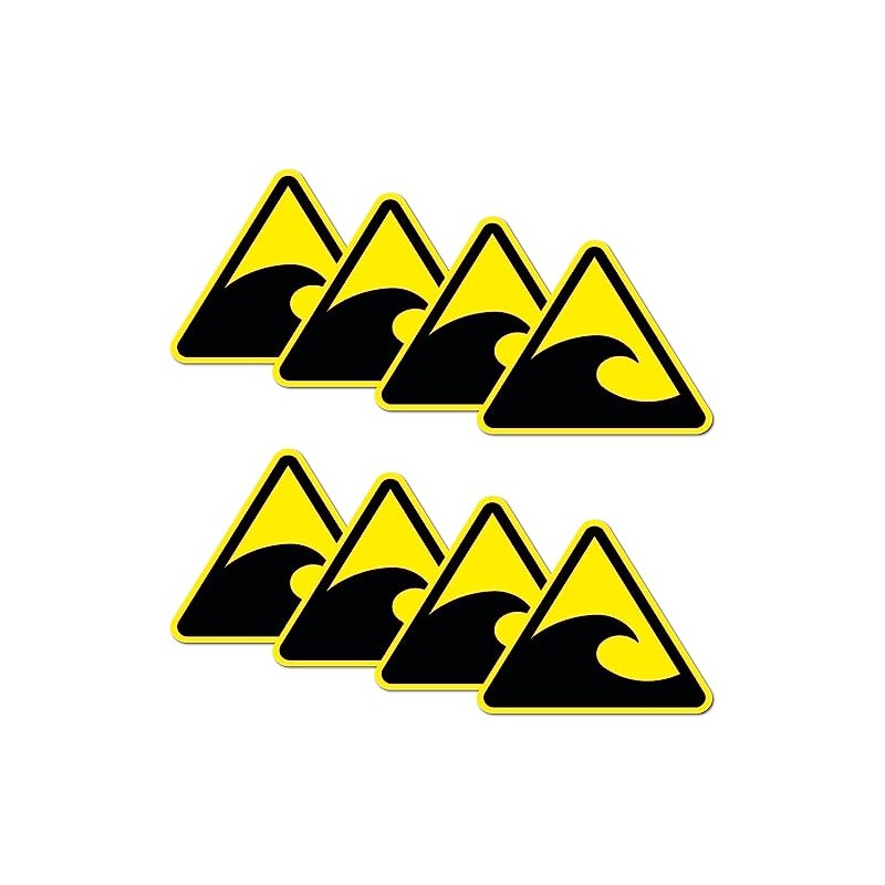 Pack of 8 Warning Stickers 6 x 5 cm Tsunami