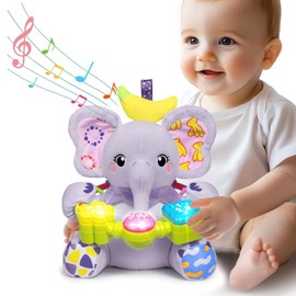 Ryotagift Baby Bilingual Musical Elephant Stuffed Animals Toys,Infant Early Learning Toy with Light-Up Music & Crinkle,Tummy Time Toys for 0 3 6 9 12+ Months for Baby Boy Girl Gift,Purple