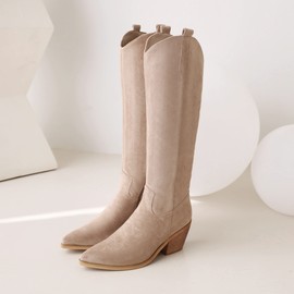 Reitoye Women's Western Boot Snip Toe Cowgirl Chunky Heel Knee High Classic Cowboy Boots Size 10