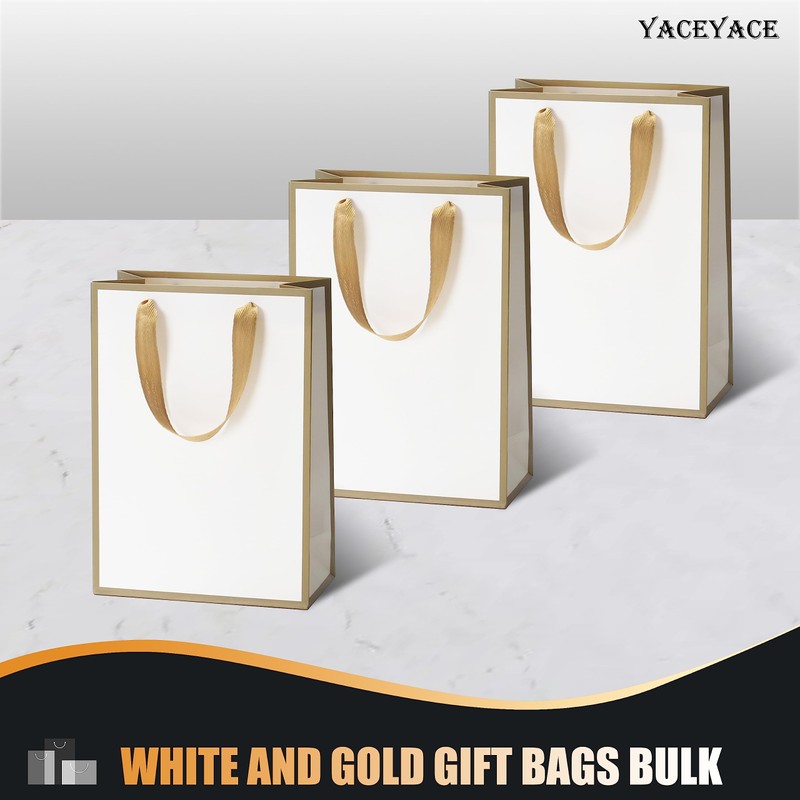 YACEYACE White Gift Bags - Medium Size, 20 Pcs, 8"x4"x10.5",