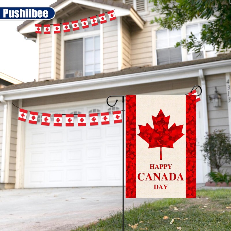 36Pcs Canada Day Flags Sets, Include Canada Garden Flag String