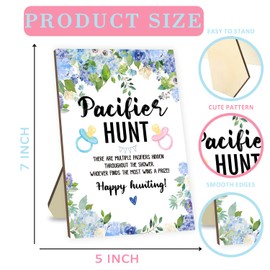 Pacifier Hunt Game for Baby Shower, Floral Baby Shower Pacifier Hunt Games, Baby Pacifier Hunt Wooden Sign Board and 50 Pink and 50 Blue Baby Pacifiers, Baby Shower Games Set for Boy Girl