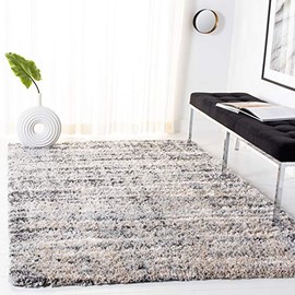 Safavieh Fontana Shag Collection FNT856G Modern 2-inch Thick Area Rug, 4' x 6', Grey / Ivory
