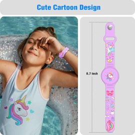 Waterproof Air Tag Bracelet for Kids, Unicorn Air Tag Holder for Kids with Full Coverage Hidden Design, Silicone Airtag Wristband for Child, Purple