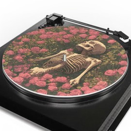 Qehuruxo Skull Rose Print Slipmatt Felt Disc for Crosley Black Velvet Cloth 1Pcs Thin Anti Static Turntable Mat Antistatic Flat Record Player Slip Mat Phonograph Mat Pad
