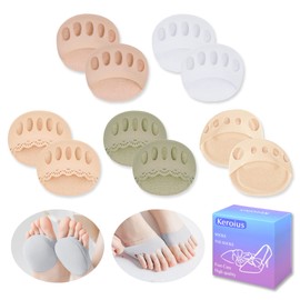 Keroius 5 Pairs Ball of Foot Cushions Pads, Honeycomb Fabric Forefoot Pads for Metatarsal Pads,No Show Women's Half Socks Pads Invisible Toe Topper Liner Socks Sponge Cushion (Package 4)