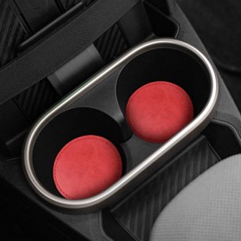 KUNGKIC For 2024 2025 Mini Cooper S F65 F66 F67 Car Non-Slip Drink Holder Glove Box Mat Insert Door Pocket Mats Anti-Dust Interior Essentials Decoration Accessories 4 Pieces Leather (Red)