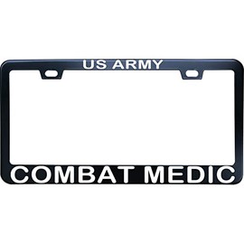 HuiYaoEC US Army Combat Medic Car Tag Holder, 12 x6 Inch Black Stainless Steel Front License Plate Frame, 2 Holes & Screws