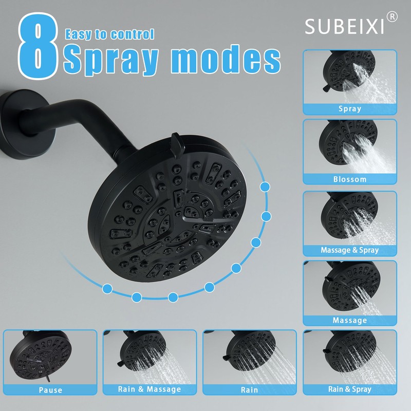 SUBEIXI 3 Handle Tub Shower Faucet Matte Black Tub and