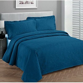 Fancy Collection Luxury Bedspread Coverlet Embossed Bed Cover Solid Blue New Over Size 100"x106" Full/Queen