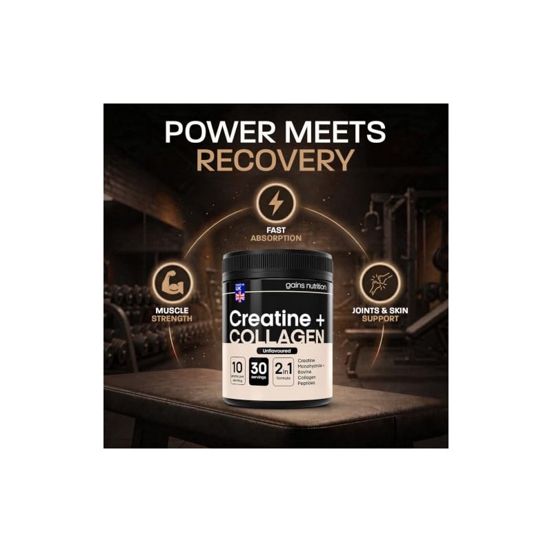 GN Creatine + Bovine Collagen Peptides Powder, Unflavoured, 5g Creatine