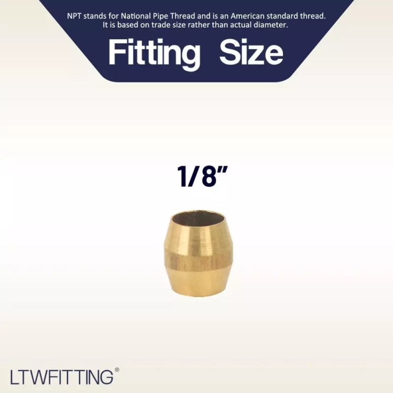 LTWFITING 1/8인치 황동 압축 슬리브 페럴 피팅 250팩 [1/8 -5/16]