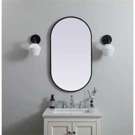 Elegant Decor Asha 20x36" Oval Modern MDF Wood/Iron Mirror in Black