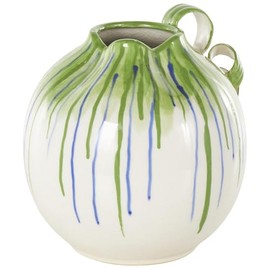 Deco 79 Ceramic Abstract Decorative Vase Centerpiece Vases with Green and Blue Drip Design and Handles, Flower Vases for Home Decoration 11" x 10" x 11", White