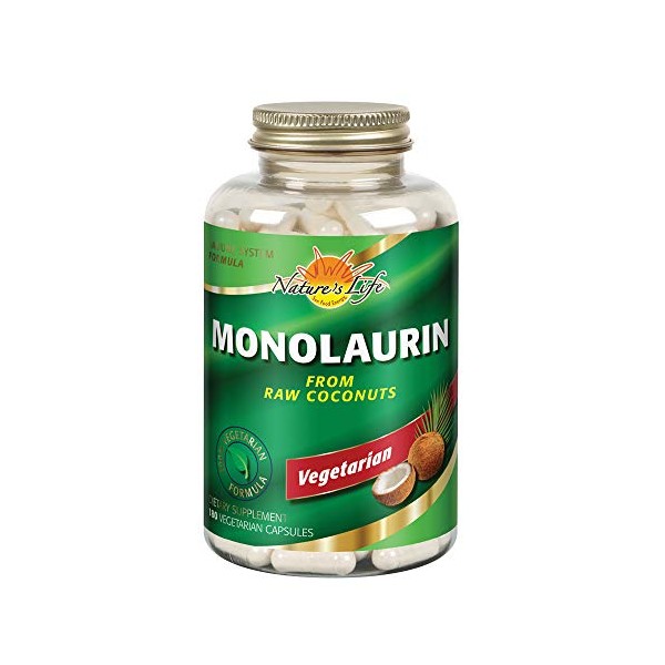 Nature's Life Monolaurin Capsules, 990 mg | Vegetarian | Support for Healthy Immune Function & Digestion | Derived from Raw Coconuts | Optimal Wellness Benefits | 180 ct