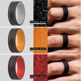 ThunderFit Men Silicone Wedding Rings 2 Layers, Rubber Engagement Bands 8mm Wide 2mm Thick - 1/4/7 Variety Multipack (Pack H - Size 11.5-12 (21.3mm))
