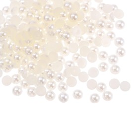 HARFINGTON 1200pcs ABS Half Pearl Beads, 5mm Resin Flat Back Pearls Shiny Imitation Pearl Bead for DIY Crafts Making Shoes Wedding Christmas Photo Frames, Beige
