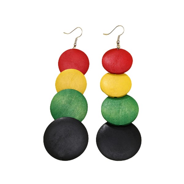 African Natural Wood Earrings Retro Bohemian Multilayer Round Geometric Dangling