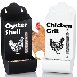 CluckRoots Chicken Grit and Oyster Shell Feeder Combo, No-Spill Weatherproof Heavy-Duty Design, Lift-Off Wall-Mounted Metal Dispenser w/View Window, Chicken Coop Accessories Built for Busy Keepers