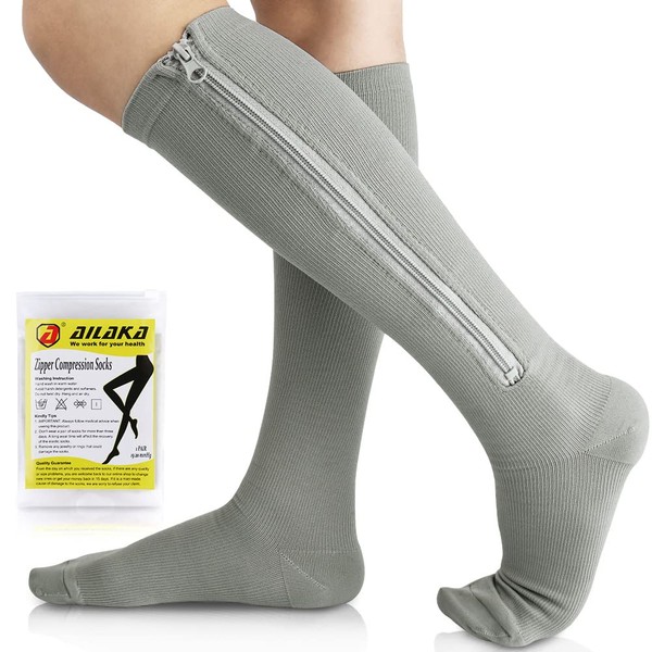 Ailaka Compression Socks with Zip, 15-20 mmHg Support Stockings with Zip for Men and Women Medical Compression Socks for Varicose Veins and Swollen Legs