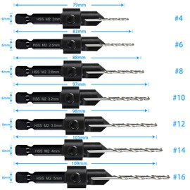 7 Piece Countersink Drill Bit Set Wood Drill Countersink 3 in 1 Three 82 Degree Chamfer Cutters M2 Countersink Bore Cutting Depth Adjustable with 2 Allen Keys and 6mm Hex Shank