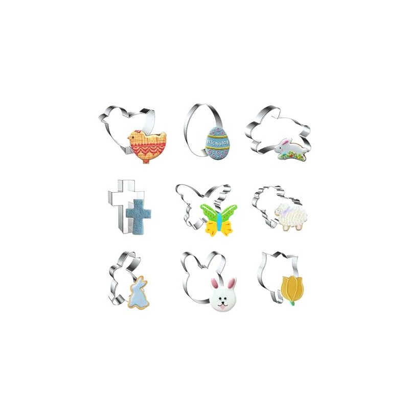 WDYJMALL Easter Cookie Cutters 9-Pc Set - Chick Egg Bunny