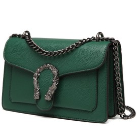 Travistar Crossbody Bag Umhängetasche Damen - Leder Handtasche Damen Klein Schultertasche Kette Cross Body Tasche Mode Abendtasche mit Verstellbarer Ketten-Schulterriemen Grün