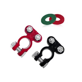 Dickno 2 PCS Battery Terminals Connector, Anti Corrosion Top Post Battery Terminal Clamp with Felt Fiber Washer, Adjustable Positive Negative Battery Cable End for Car, Boat, Truck