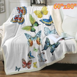 Soft Colorful Butterfly Fluttering Sherpa Fleece Blanket Bedroom Gifts 60"x80"