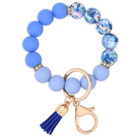 BAOSIWA Silicone Beaded Keychain Wristlet Key Ring Bracelet Cute Blue Car Key Chain Holder for Women Girls