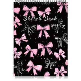 Cabreche Cute Sketchbook Top Spiral Bound Sketch Pad, 9 x 12 inch,100GSM Thick Paper,50 Sheets 100 Pages,Art Sketch Book Artistic Writing Drawing Paper for Girls Women Beginners-Black Pink Bowknot