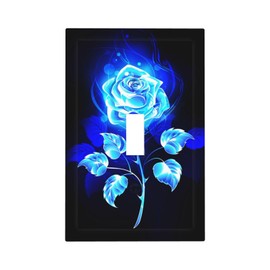 Romantic Royal Blue and Black Rose Flower 1 Gang Toggle Light Switch Cover One Gang Jumbo Size Elegant Luxury Pretty Woman Electrical Single Toggle Switch Wall Plate Decorative Outlet Faceplates Cover