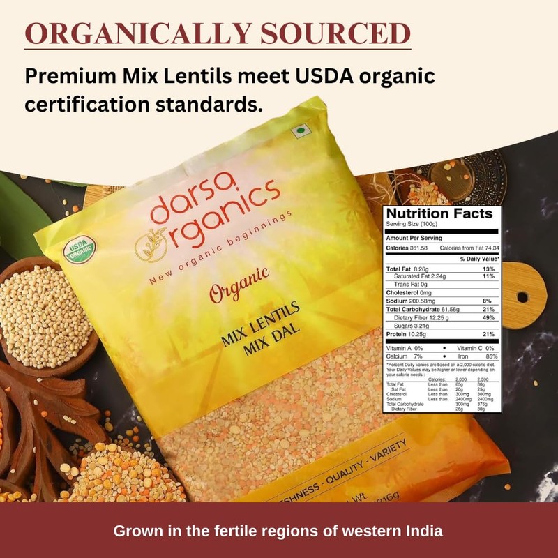 Darsa Organics Mix Lentils 2 lb | Indian Panchmel Dal