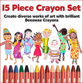 Faber-Castell World Colors - Lápices de cera de abeja (15 unidades, 9 lápices de colores tradicionales y 6 lápices de colores de piel)