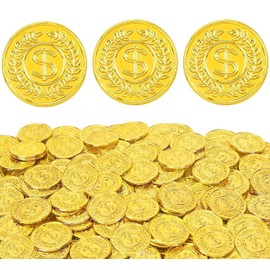 Rarapop 100 PCS Plastic Fake Gold Coins Pirate Coins, Play Treasure Coins for Pirate Party, Treasure Hunt Lucky Draw Game and Party Favors