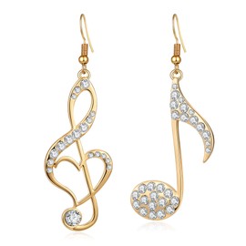 BIRSTONE Treble Eighth Music Clef Note Fish Hook Dangle Earrings (H-gold)