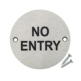 Fire Door Guru® No Entry Door Sign - 76mm Disc - Stainless Steel Safety Sign - Fixings Included