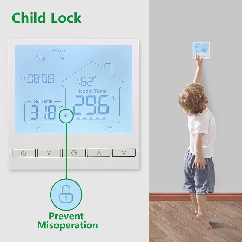 Wengart Digital Thermostat WG905,Programmable Thermostat with Humidity Display,Precise Temperature Control,Suitable