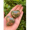 GAF TREASURES Unakite Gemstone Hearts, Polished Unakite Puffy Hearts, Unakite