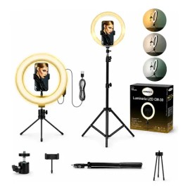 Aro De Luz LED COMERLIV CM30 10 Pulgadas  Tripie 2.1m CM12  Mini Tripie  Luz Para Grabar Videos  Aro De Luz Con Tripie  LED USB 3 Tonos 2500K-6500K...