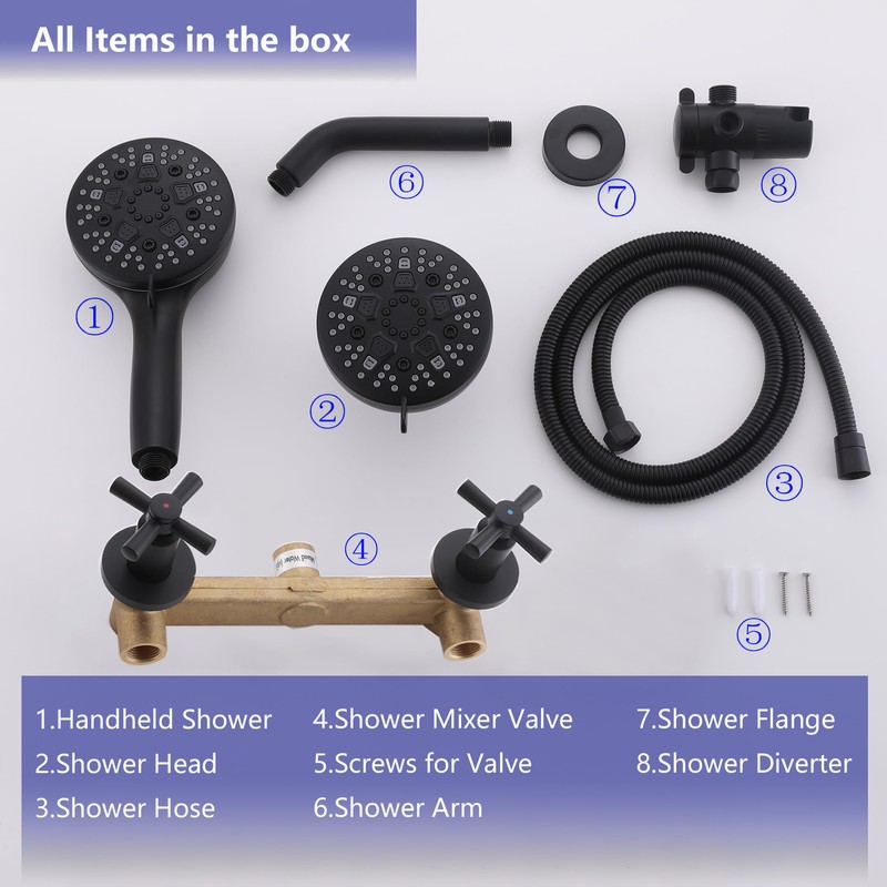 CISTPOFS 2 Handle Shower Faucet Matte Black, 2 in 1