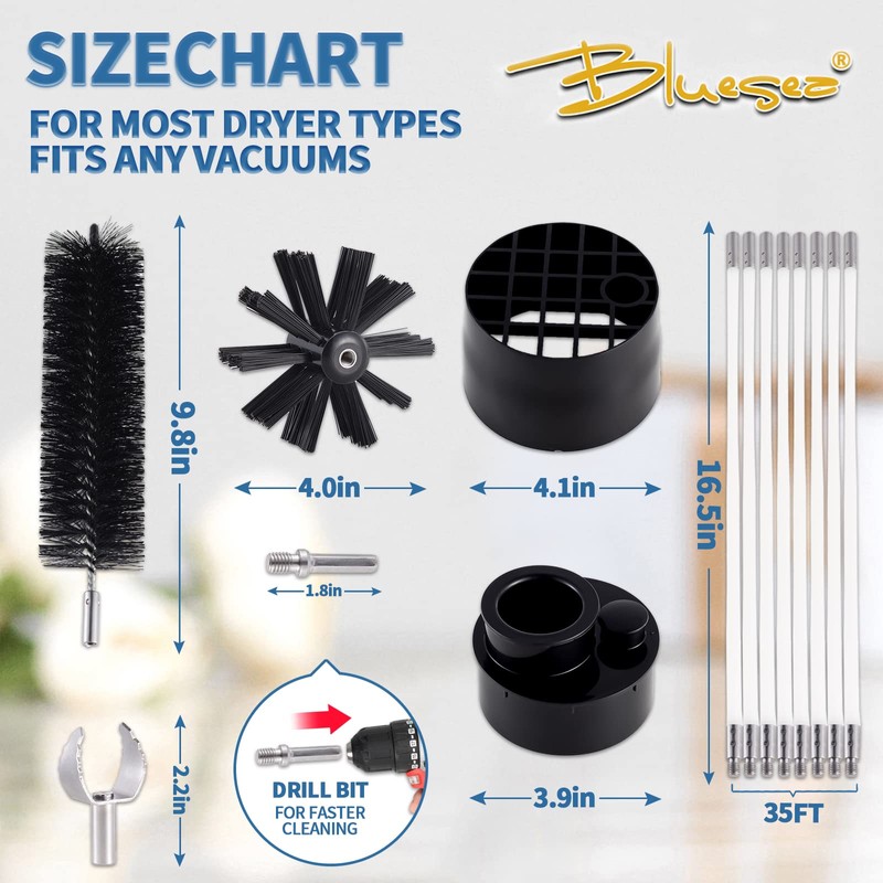 Bluesea 7 Pieces 35 Feet Dryer Vent Cleaner Kit, Reinforced