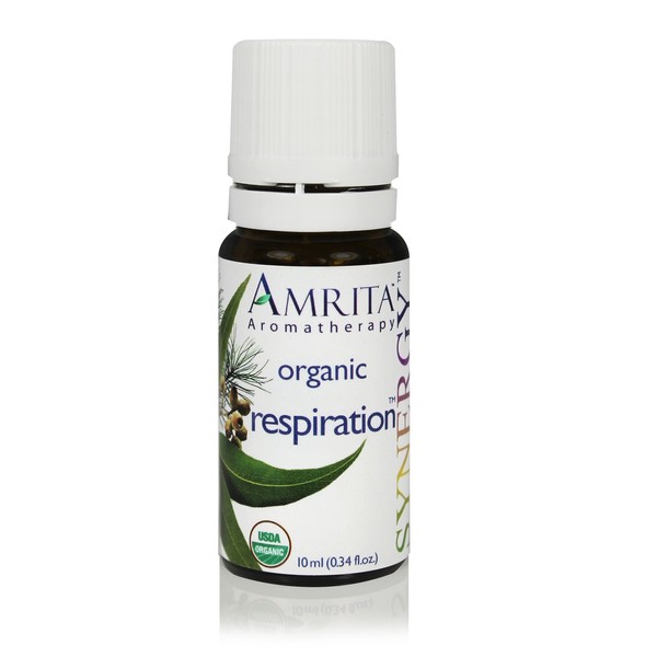 AMRITA Aromatherapy: Respiration Synergy Essential Oil Blend - USDA Certified Organic Essential Oil Blend of Sweet Eucalyptus Globulus, Siberian Fir & Niaouli - Pure & Undiluted -Size: 10ML