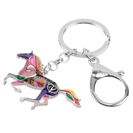 WEVENI Alloy Running Horse Keychain Accessories Enamel Unicorn Jewelry For Women Girls Car Wallet Charms (Purple)