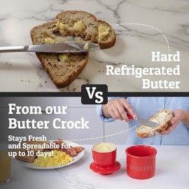 PriorityChef Butter Crock with Lid with Water Line, Ceramic French Butter Dish to Leave On Counter, Red