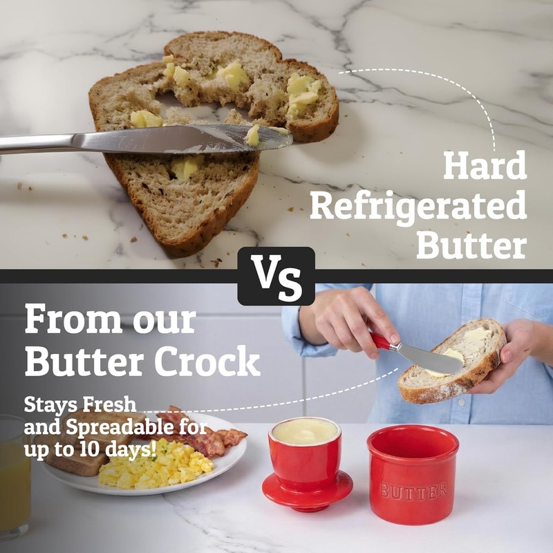 PriorityChef Butter Crock with Lid with Water Line, Ceramic French